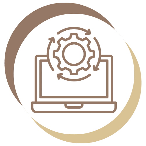 a laptop with a gear around it