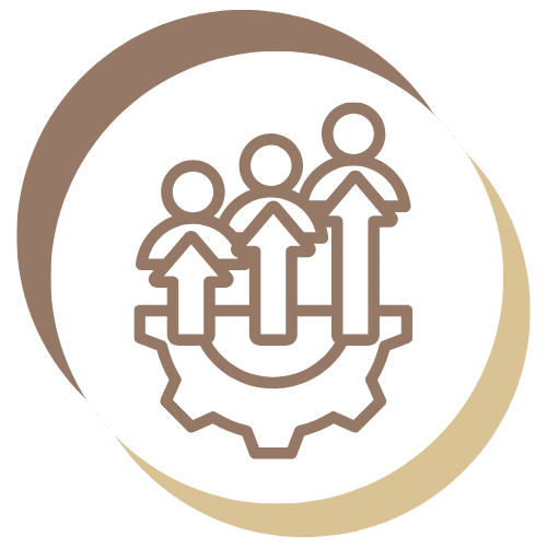 a logo of people and gear